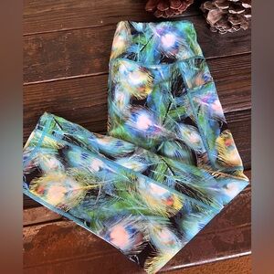 Constantly Varied Gear Peacock Capri Length Leggings - Blue Green Yellow - Large